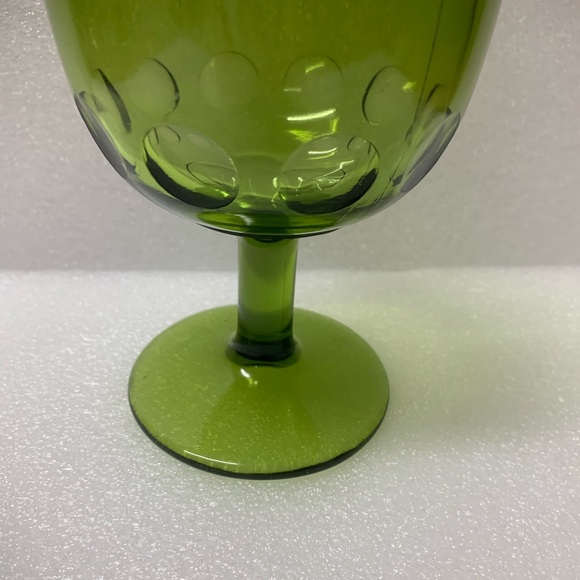 Vintage Avocado Green Bartlett Collins Thumbprint Pattern Stemmed Goblet - Picture 4 of 6